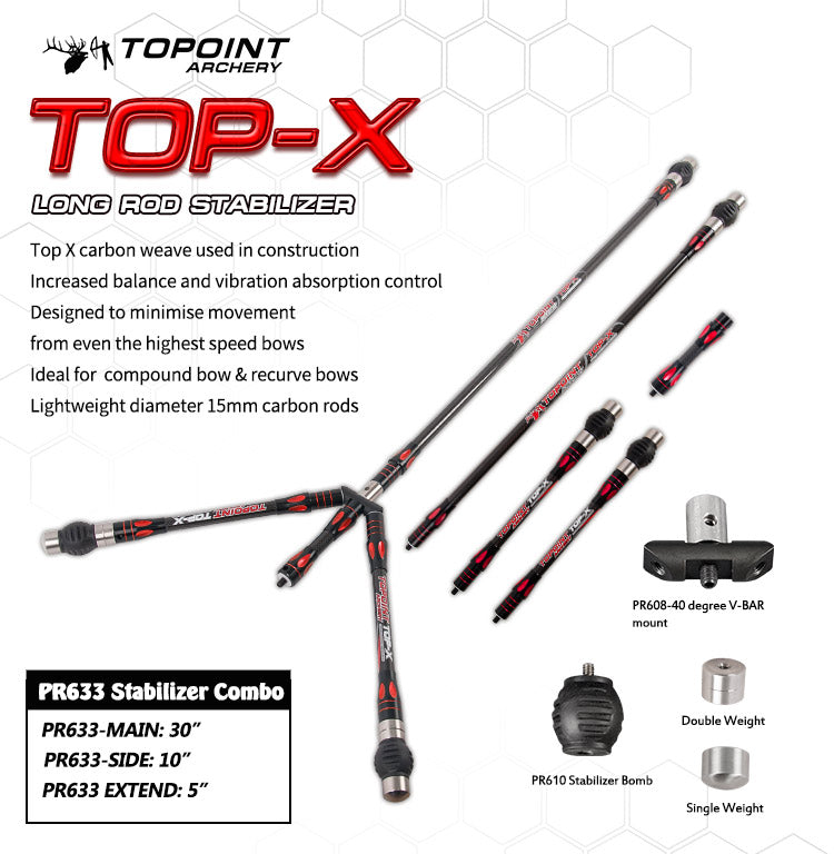 Topoint Top-X Carbon Stabilizer set with dampeners For Compound Bow