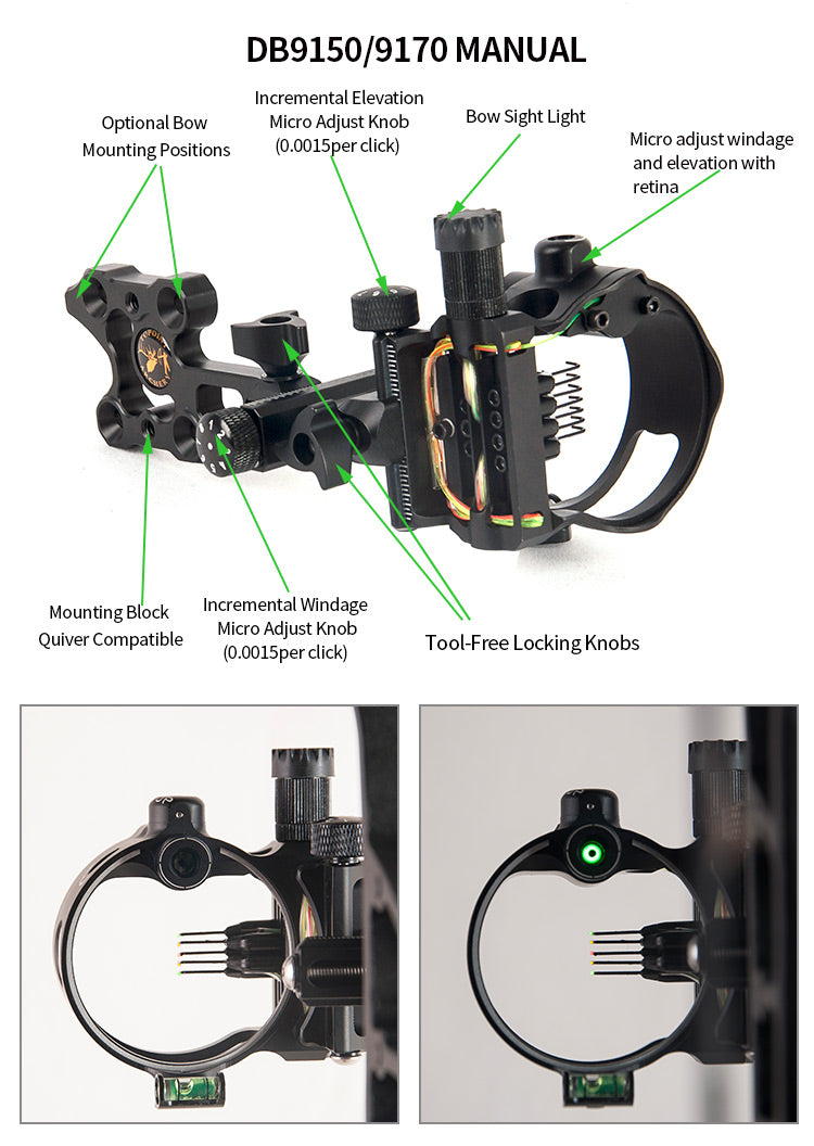 Topoint Compound Bow Sight Retina Lock Alignment DB9250