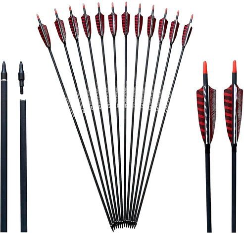 Evercatch 12x 33" PURE CARBON ARROWS FEATHER RECURVE BOW LONGBOW HUNTING TARGET