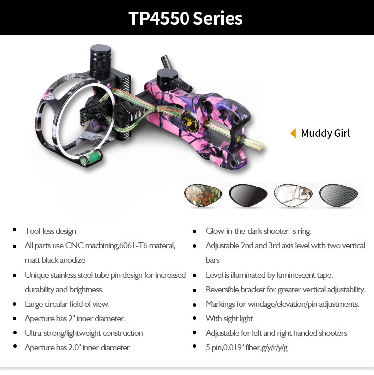 Topoint Bow Sight 5pin Fibre Optic Micro Adjustment Sight TP4550