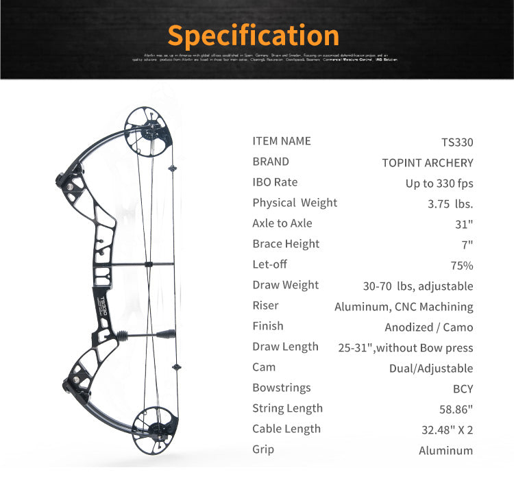 Topoint TS330 COMPOUND BOW & ARROW HUNTING TARGET ARCHERY 30-70LBS Bow Case