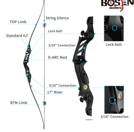 Bosen 17" Riser Horn Longbow ILF 62inch Bow