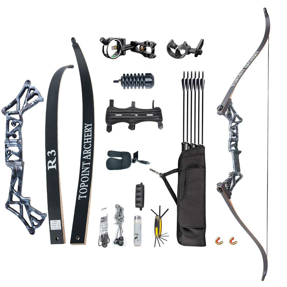 Topoint R3 Recurve Bow Set Archery Takedown 58 Inch RH Target and Hunting