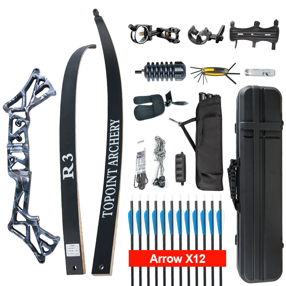 Topoint R3 Recurve Bow Set Archery Takedown 58 Inch RH Target and Hunting
