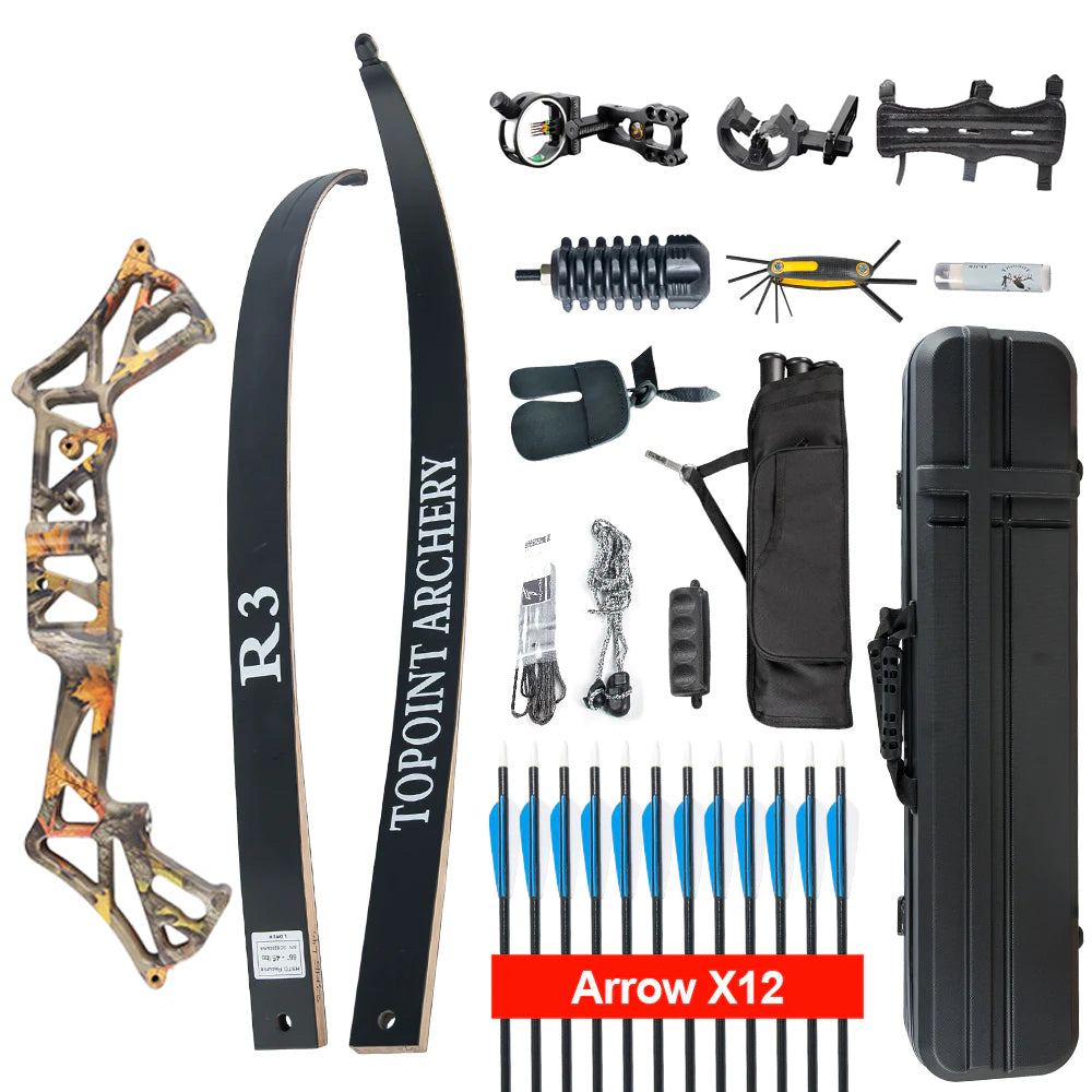Topoint R3 Recurve Bow Set Archery Takedown 58 Inch RH Target and Hunting