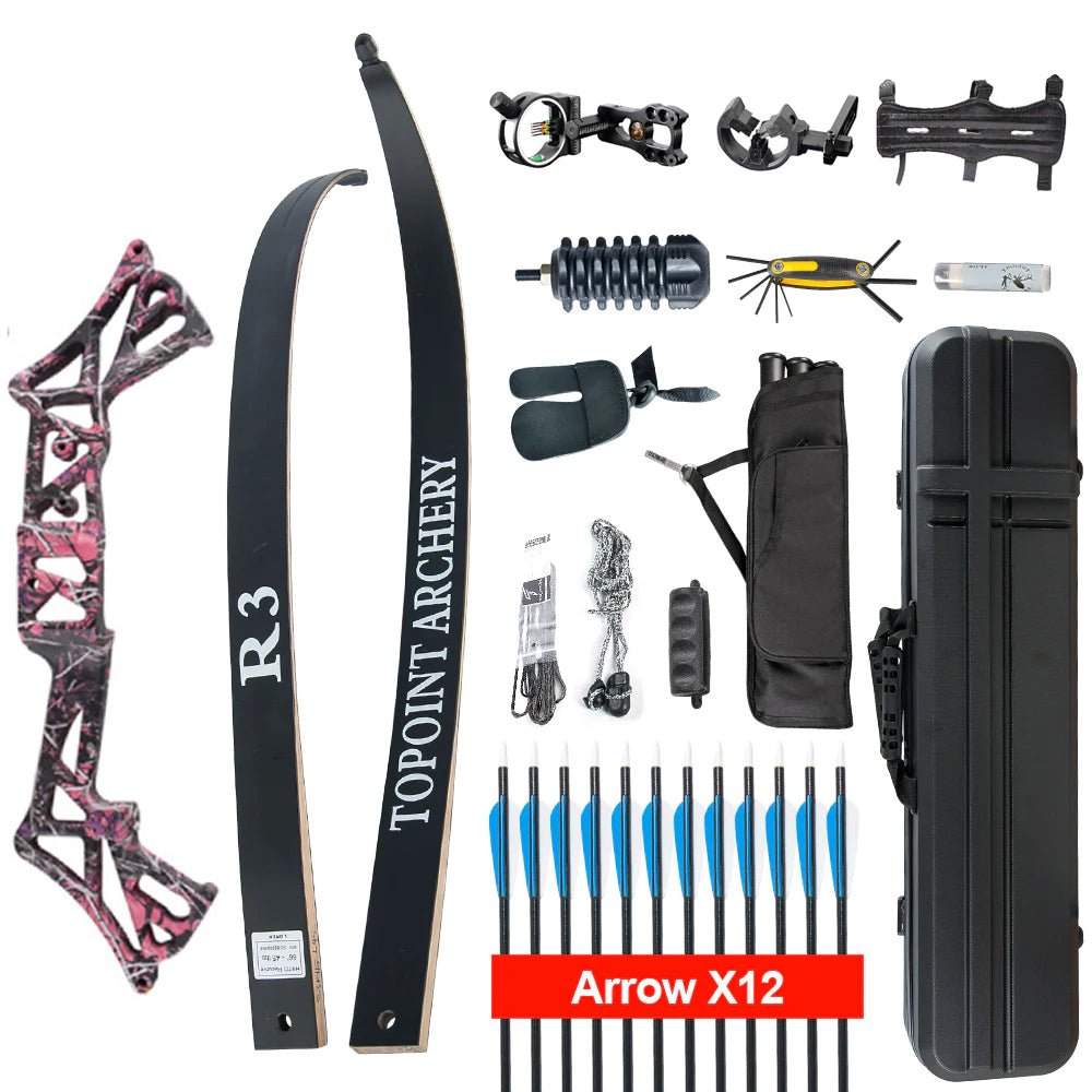 Topoint R3 Recurve Bow Set Archery Takedown 58 Inch RH Target and Hunting