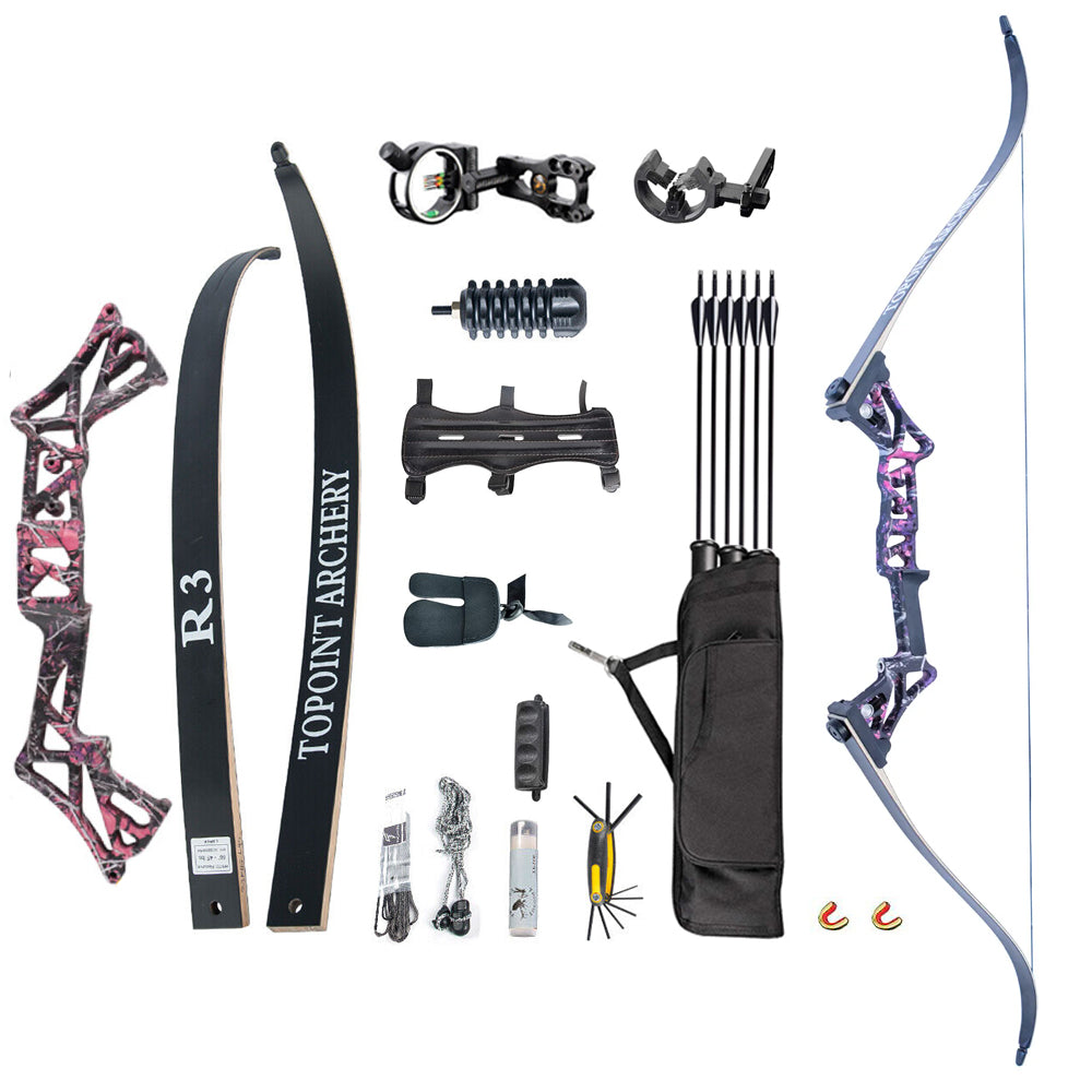 Topoint R3 Recurve Bow Set Archery Takedown 58 Inch RH Target and Hunting