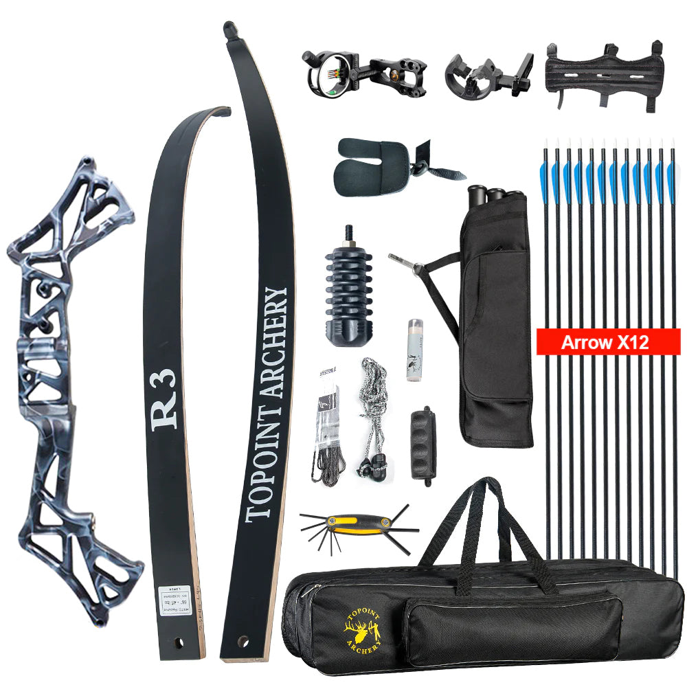 Topoint R3 Recurve Bow Set Archery Takedown 58 Inch RH Target and Hunting