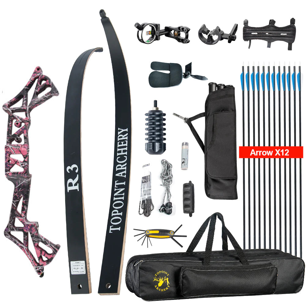 Topoint R3 Recurve Bow Set Archery Takedown 58 Inch RH Target and Hunting