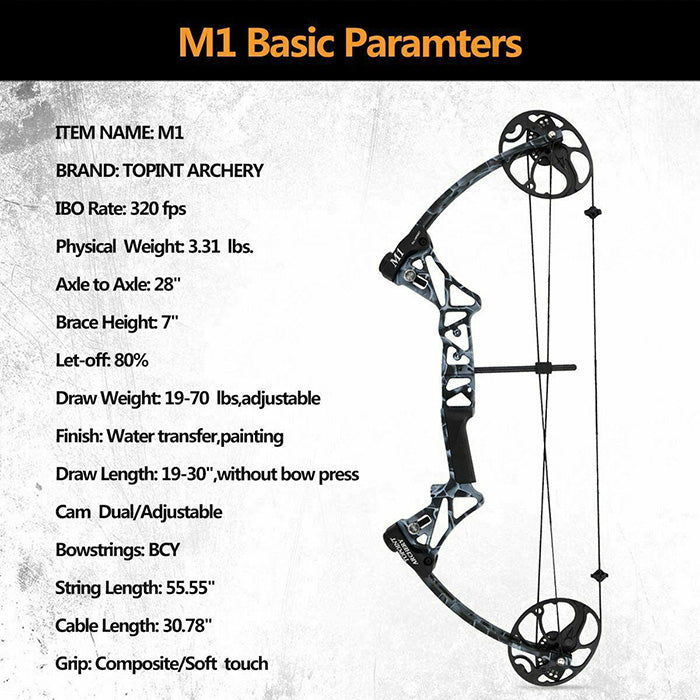 TOPOINT M1 15-70LB COMPOUND BOW Package with Soft Bag