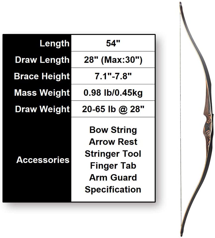 Deerseeker Traditional Hunting Long bow 54" Longbow RH 30-60lb longbow 1pcs