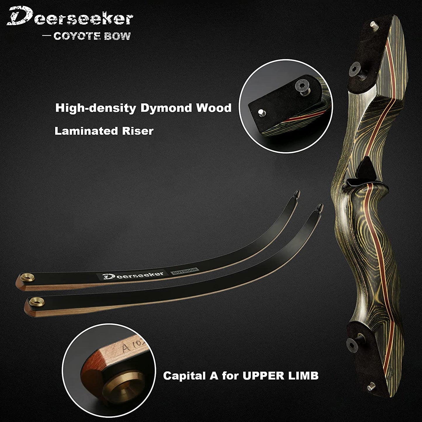 Dseeker Coyote Wooden Takedown Recurve Bow - 60 Inch AMO - Archery 30-60lb