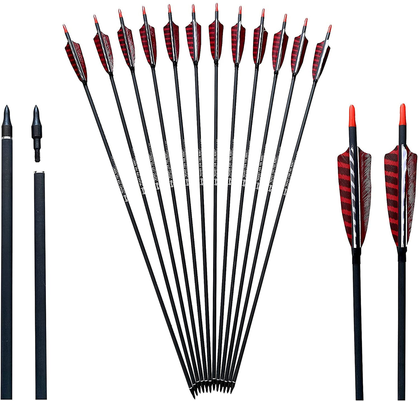 Evercatch 12x 30.5" PURE CARBON ARROWS FEATHER RECURVE BOW LONGBOW HUNTING TARGET