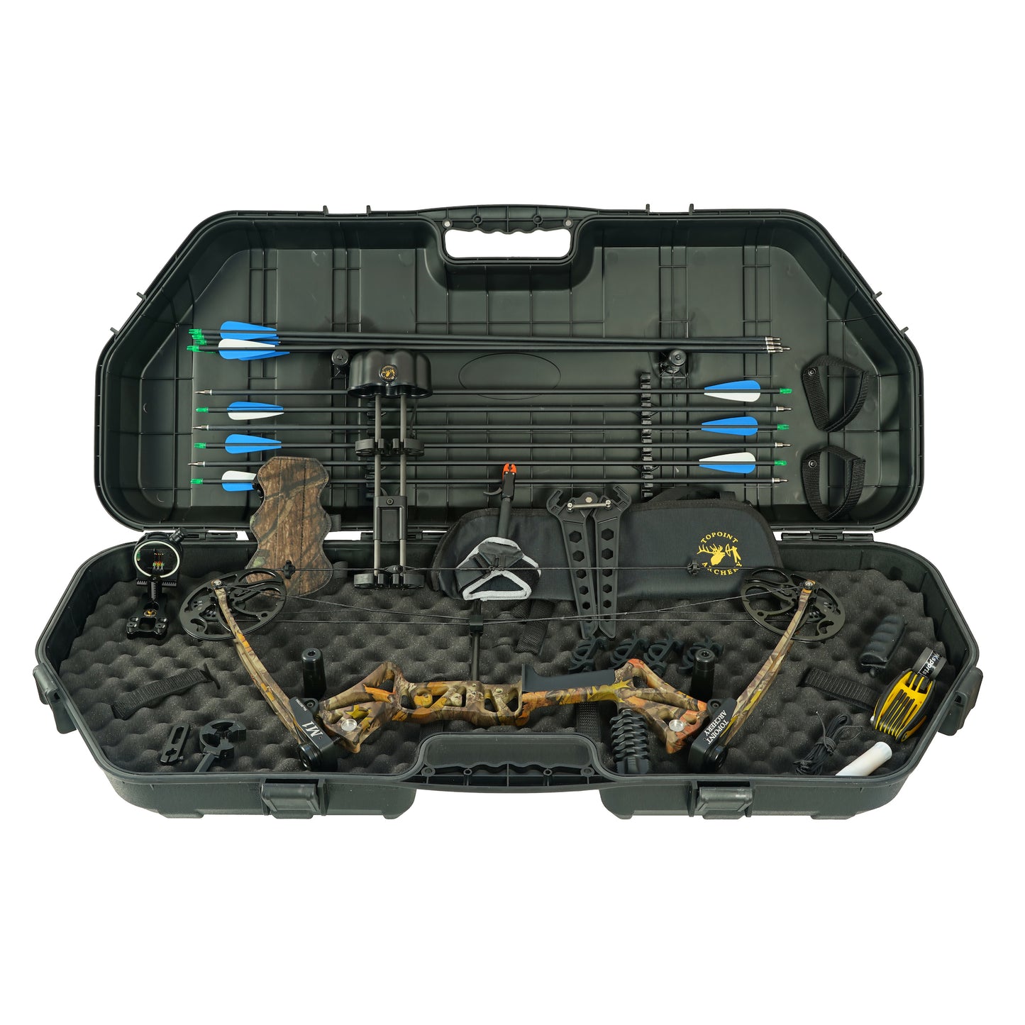 TOPOINT M1 15-70LB COMPOUND BOW & ARROW HUNTING TARGET ARCHERY CNC DUAL CAM HARD CASE