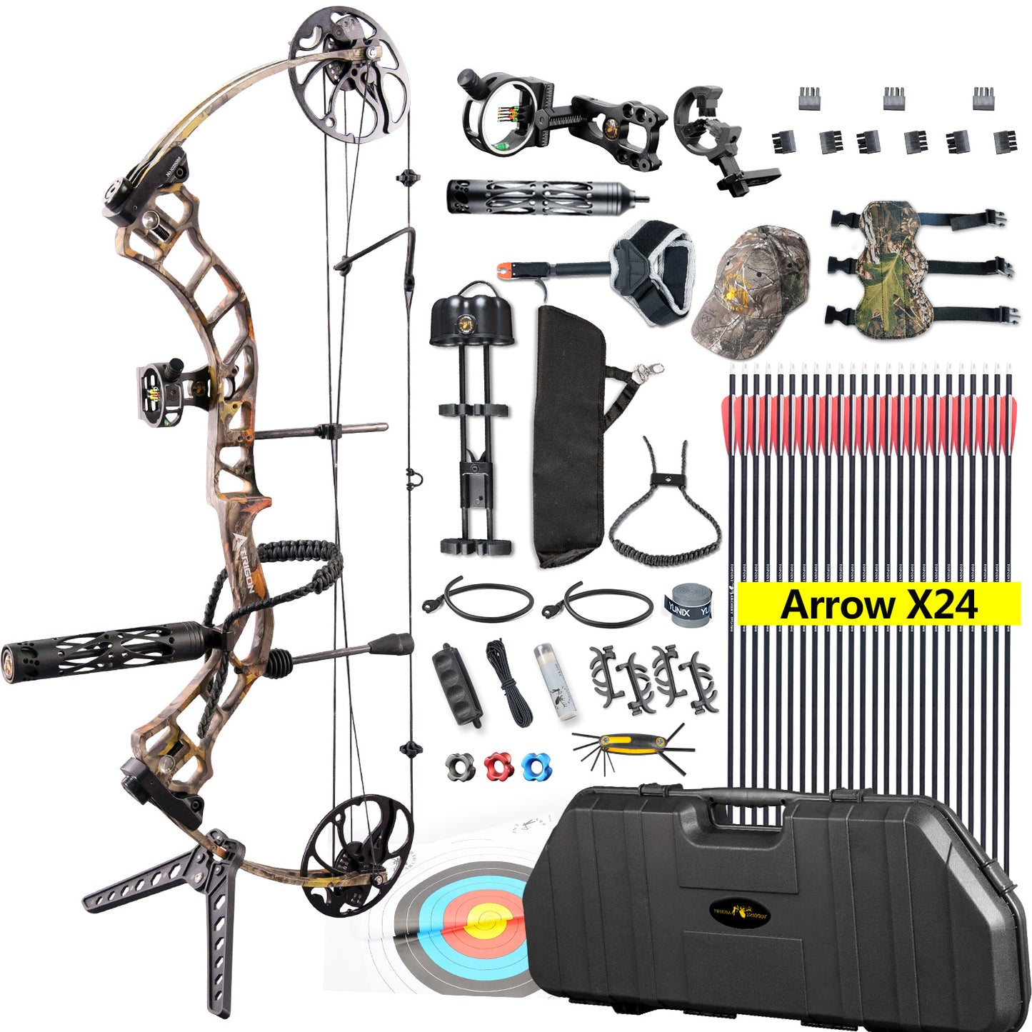 Topoint Trigon 19-30" COMPOUND BOW & ARROW HUNTING TARGET ARCHERY 15-70LBS Bow Case Package