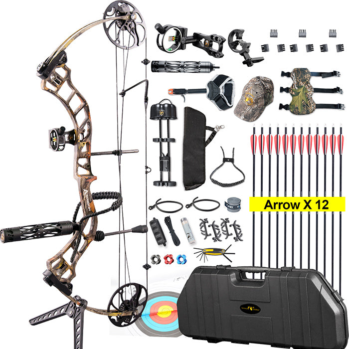 Topoint Trigon Field Ready Kit Compound Bow 20-70lb Fully adjustable with Hard Case for Hunting and Target