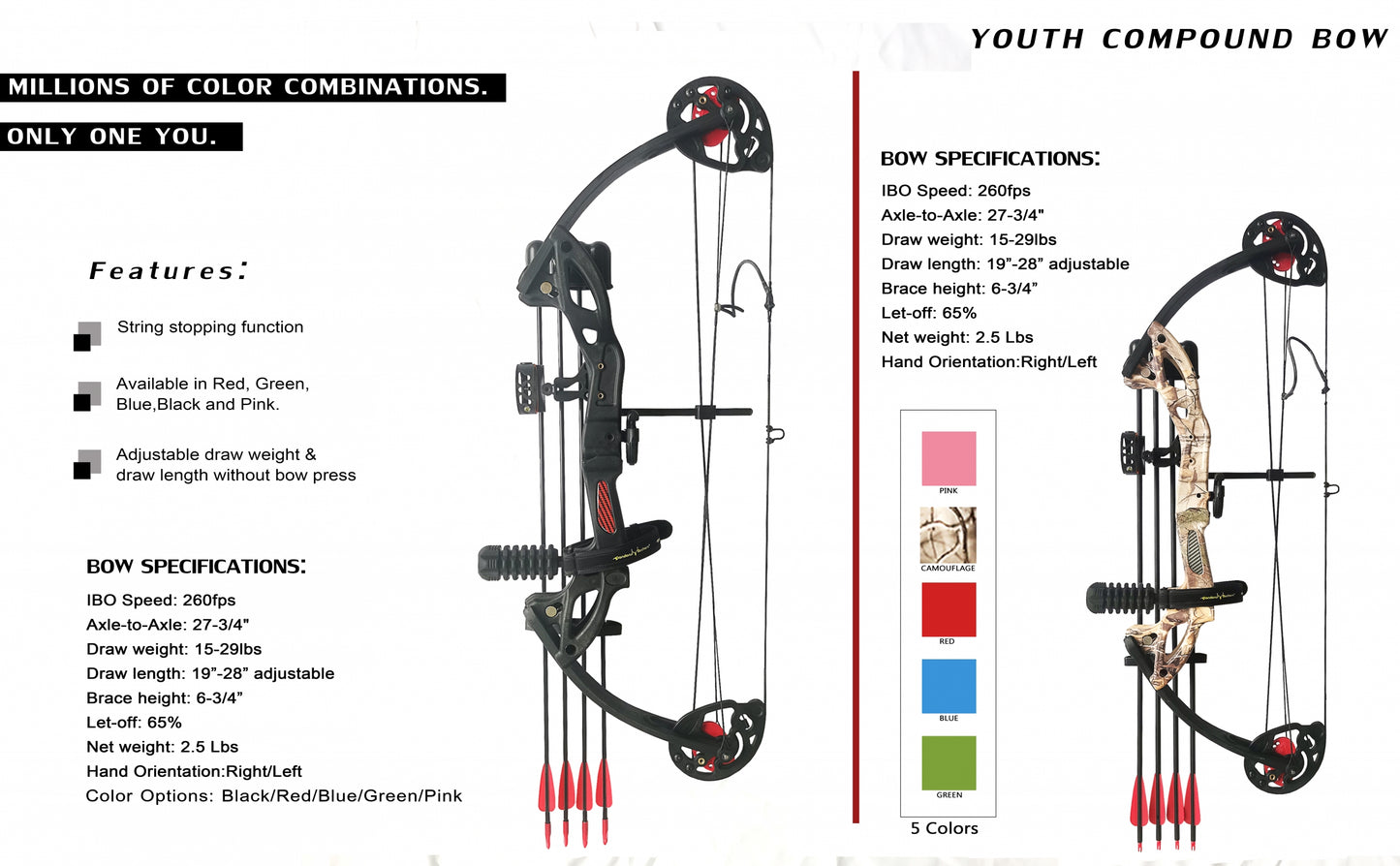 Musen Youth Compound Bow 10-29lbs for Kids Teenager Junior Target Hunting RH/LH
