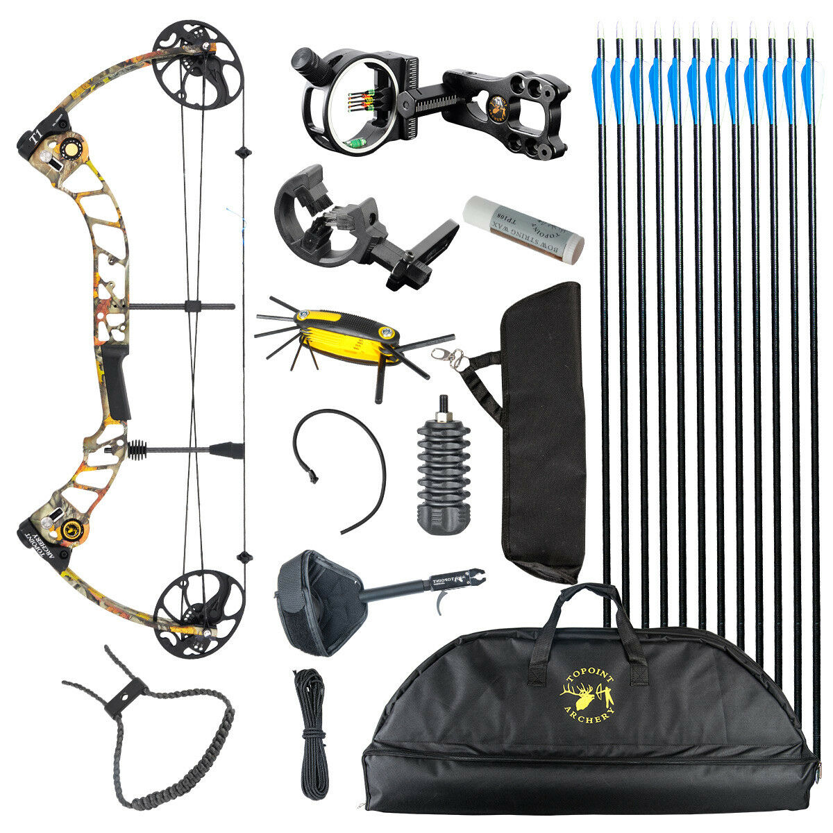 Topoint T1 15-70LB COMPOUND BOW & ARROW HUNTING TARGET ARCHERY RH/LH
