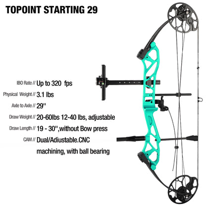 Topoint Starting 29 Youth Target Compound Bow Package 12-40lbs RH