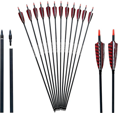 Evercatch 12x 33" PURE CARBON ARROWS FEATHER RECURVE BOW LONGBOW HUNTING TARGET