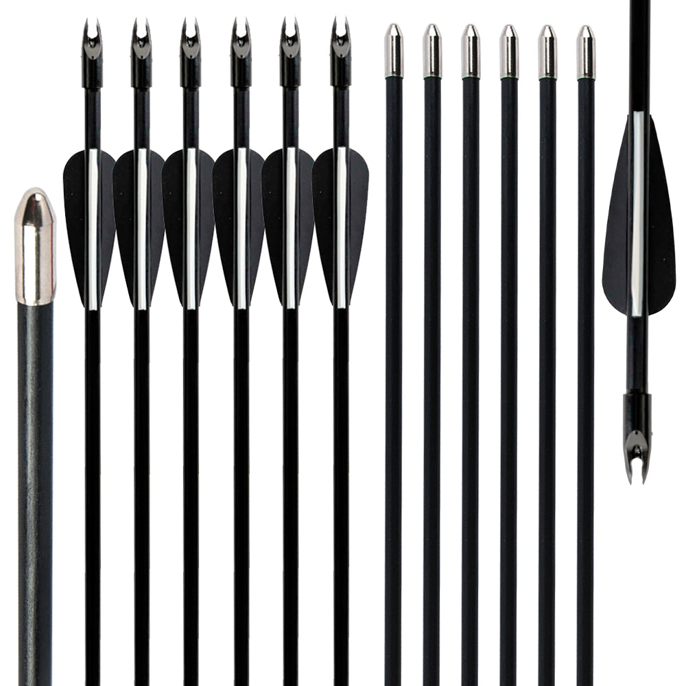 12 Pack 31" Fiberglass Archery Arrows For Recurve/Longbow - 900 Spine, With Quiver, For Target Practice