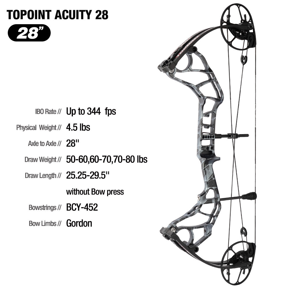 Topoint Acuity 28 Hunting Compound Bow 2026 Upgrade Adjustable Cam