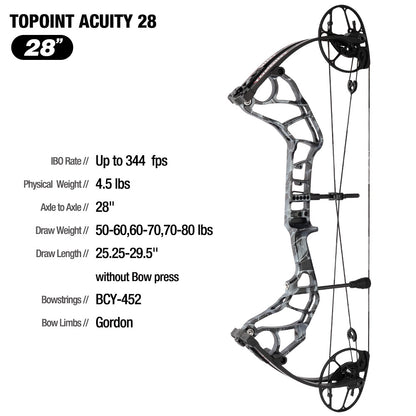 Topoint Acuity 28 Hunting Compound Bow 2026 Upgrade Adjustable Cam