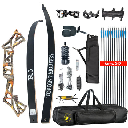 Topoint R3 Recurve Bow Set Archery Takedown 58 Inch RH Target and Hunting