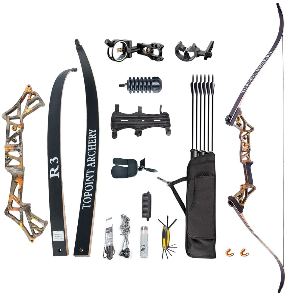 Topoint R3 Recurve Bow Set Archery Takedown 58 Inch RH Target and Hunting