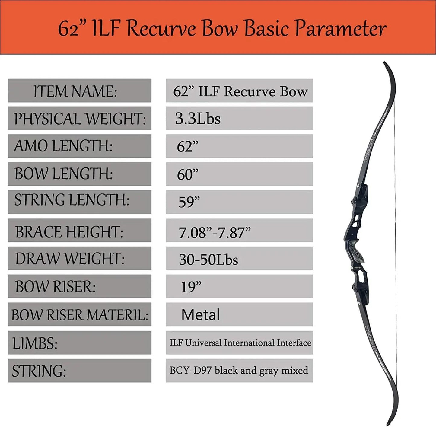 Junxing ILF 62inch Hunting Recurve Bow