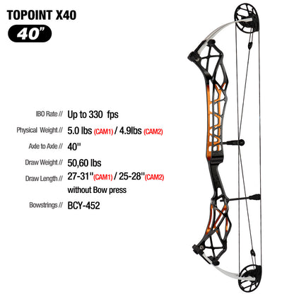 Topoint X40 Target Compound Bow Shoot Through Cam2 RH 2026 with tunning system