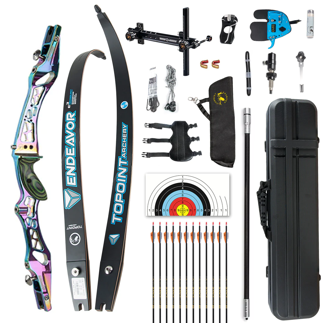 Topoint ILF Target Recurve Bow Package Unison LEFT Hand Riser Endeavour Limbs 18-38lb LH