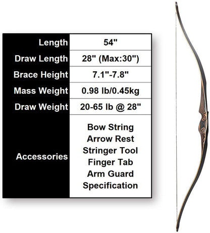 Dseeker Traditional Hunting Long bow 54" Longbow RH 30-60lb longbow 1pcs