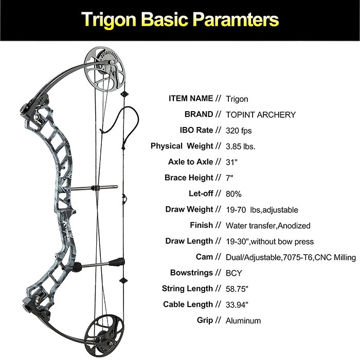 Topoint Trigon Field Ready Kit Compound Bow 20-70lb Fully adjustable with Hard Case for Hunting and Target