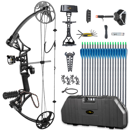 TOPOINT M1 15-70LB COMPOUND BOW & ARROW HUNTING TARGET ARCHERY CNC DUAL CAM HARD CASE
