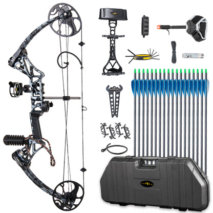 TOPOINT M1 15-70LB COMPOUND BOW & ARROW HUNTING TARGET ARCHERY CNC DUAL CAM HARD CASE